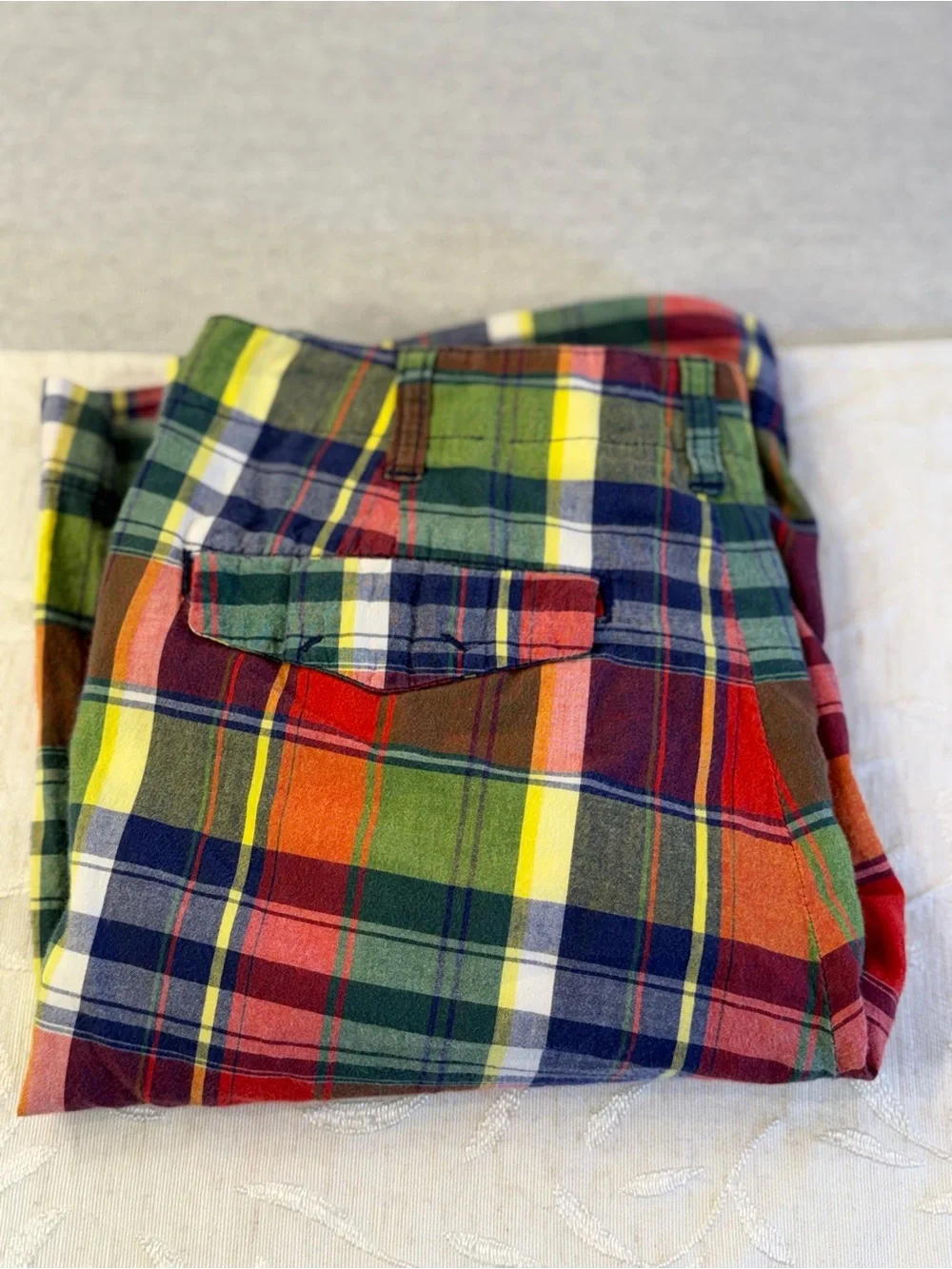 Polo by Ralph Lauren Red Multi Plaid Boys Size 12 Flat front Long Shorts
